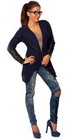 Damen Strickjacke mit PU Ärmel; Gr. S/M Dunkelblau