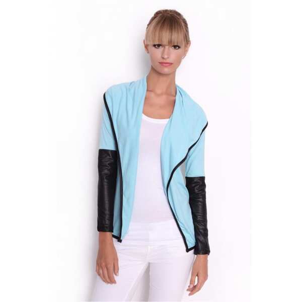 Damen Cardigan mit PU-Ärmeln Bolero; Gr. S/M; Mint