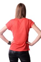 Damen T-shirt Motiv mit Netz; Koralle XS/S 34/36