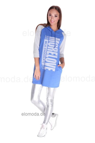 Damen Long Sweatshirt mit Kapuze 3/4 Arm; S/M;