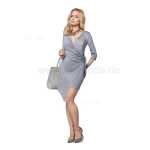 Mini - Kleid Überlappender V-Ausschnitt  mit Schleife ; M L XL 2XL