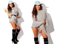 Damen Poncho Strick Umhang; S/M; Grau