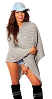 Damen Poncho Strick Umhang; S/M; Grau