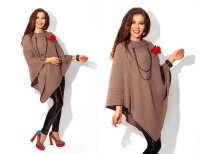 Damen Poncho Strick Umhang; S/M; Cappuccino