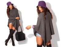 Damen Poncho Strick Umhang; S/M; Grafit