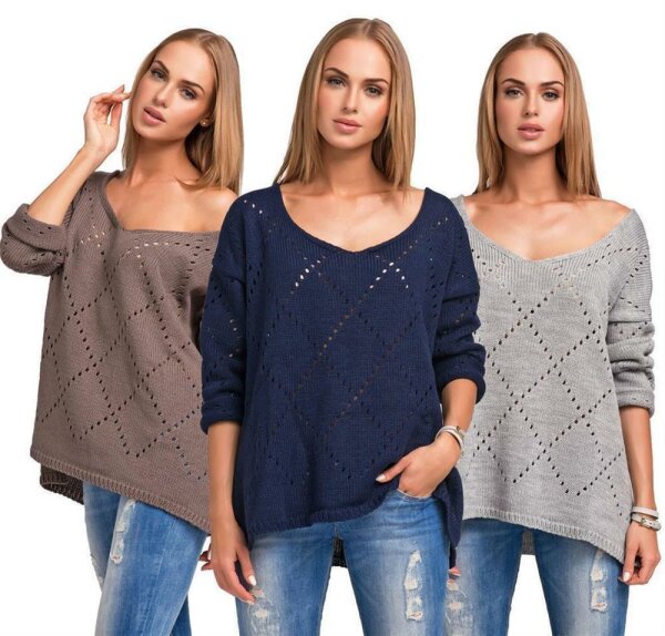 Damen Pullover Strickpullover Pulli V-Ausschnitt; S/M;