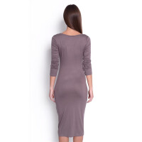 Damen Langarm Kleid Dress mit Schlitz vorne ; Cappuccino M/L 38/40