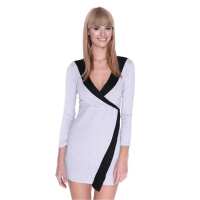 Damen Minikleid Wickelkleid V-Ausschnitt; Grau Meliert/L/XL 40/42