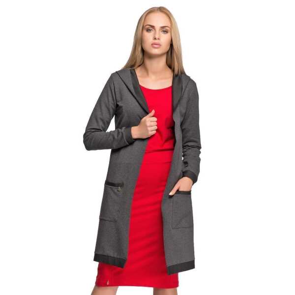 Damen Blazer Jacke Cardigan Lang; Grafit S/36