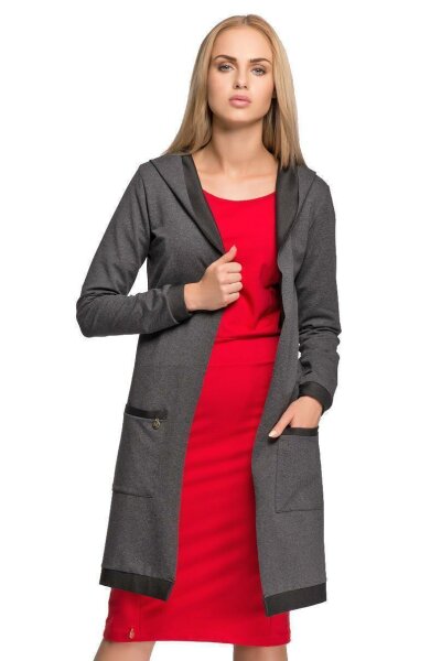 Damen Blazer Jacke Cardigan Lang; Grafit XL/42