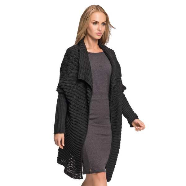 Strickjacke Sweats Poncho Umhang Cardigan; Schwarz S/M/L