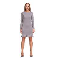 Damen Elegantes Mini-Kleid Tunika mit Rüschen; Grau Meliert/L/40