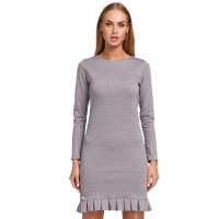 Damen Elegantes Mini-Kleid Tunika mit Rüschen; Grau Meliert/L/40