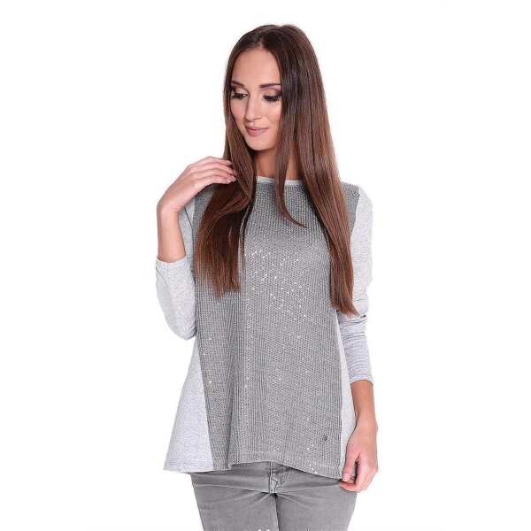 Damen Pullover Strick Pulli 2 Farbig; Grau S/M 36/38