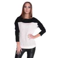 Damen Pullover Strick Pulli 2 Farbig; Schwarz S/M 36/38