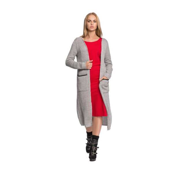 Damen Strickjacke Jacke Lang; Grau/S/M/L
