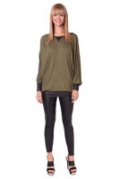 Damen Sweatshirt Shirt Pullover Pulli Oversized Langarm Tunika Bluse; Khaki/S/M