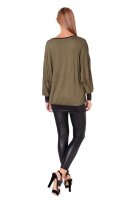 Damen Sweatshirt Shirt Pullover Pulli Oversized Langarm Tunika Bluse; Khaki/S/M