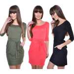 Damen Kleid Dress Minikleid Kurz Mini 3/4 Ärmel ;