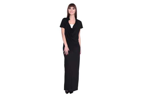 Damen Kleid Dress Maxikleid Lang : Schwarz S/M 36/38
