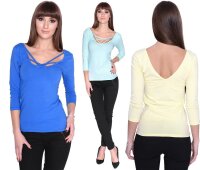 Damen Longshirt mit V-Ausschnitt 3/4 Arm Top,