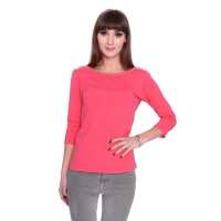 Bluse Shirt mit Perlen V-Ausschnitt,  Koralle-S/M 36/38