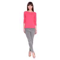 Bluse Shirt mit Perlen V-Ausschnitt,  Koralle-S/M 36/38