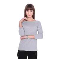 Bluse Shirt mit Perlen V-Ausschnitt,  Grau Meliert-S/M 36/38