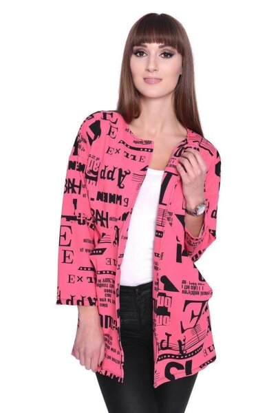 Damen Cardigan Sweater Jacke mit Druck: Rosa/S/M 36/38