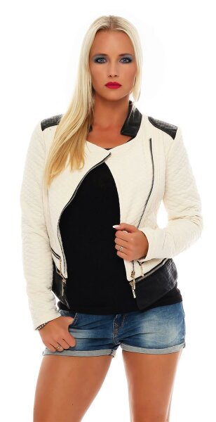 Damen Bikerjacke Steppmuster mit Lederimitat-Einsätzen Übergangsjacke Jacket Gr. S M L XL 2XL, J36