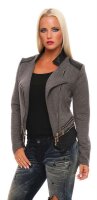 Damen Bikerjacke Steppmuster mit Lederimitat-Einsätzen Übergangsjacke Jacket Gr. S M L XL 2XL, J36