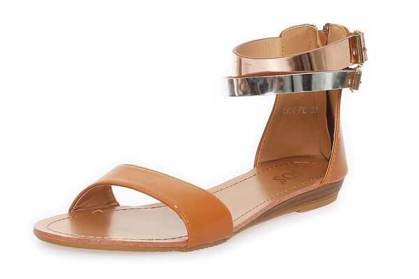 Damen Sandalen mit Glanz Riemen; Camel/36