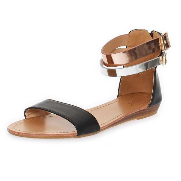 Damen Sandalen mit Glanz Riemen; Schwarz/37