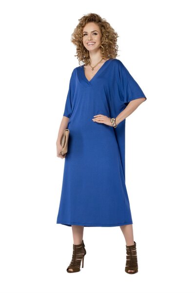 Damen Kleid weit geschnitten V-Ausschnitt; Blau/2XL/3XL 44/46