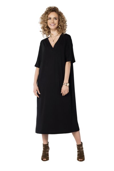Damen Kleid weit geschnitten V-Ausschnitt; Schwarz/XL/2XL 42/44