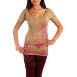 Damen Shirt T-Shirt Muster kurzarm; Camel/S/M 36/38