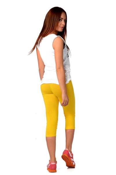 Damen Leggings 3/4 Capri viele Farben; Gelb 2XL/44
