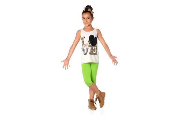 Kinder 3/4 Leggings in 22 Farben Baumwolle; Limette 98