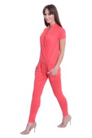 Damen Jumpsuit Overall Einteiler Hosenanzug V-Ausschnitt ; Koralle 2XL/3XL 44/46