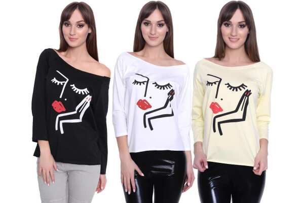 Damen Longshirt mit Druck 3/4 Arm Top Styling,