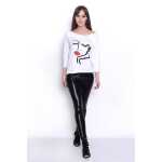 Damen Longshirt mit Druck 3/4 Arm Top Styling,  Weiß/S/M 36/38