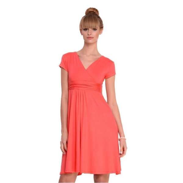 Damen Kleid Dress V-Ausschnitt ; Koralle XS/S 34/36