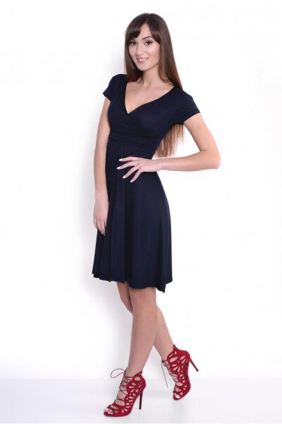 Damen Kleid Dress V-Ausschnitt ; Dunkelblau 2XL/3XL 44/46