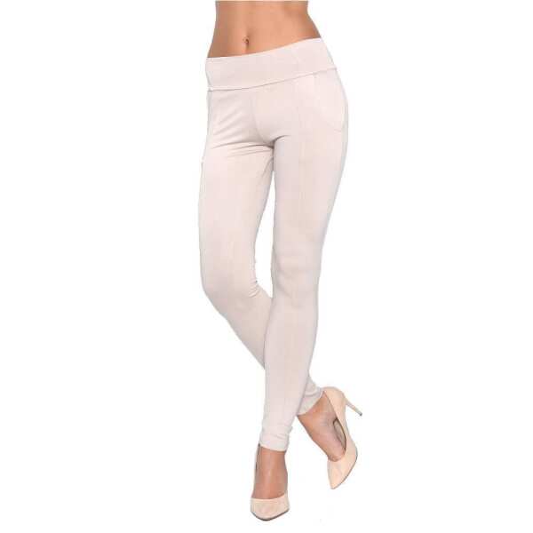 Damen Treggings Jeggings Leggings Hose mit Taschen; Beige/M/L 38/40