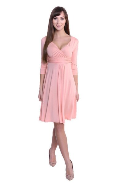 Kleid A-Linie mit Raffungen überlappender V-Ausschnitt,; Altrosa 3XL/4XL 46/48