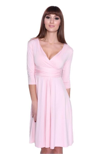 Kleid A-Linie mit Raffungen überlappender V-Ausschnitt,; Puderrosa 3XL/4XL 46/48