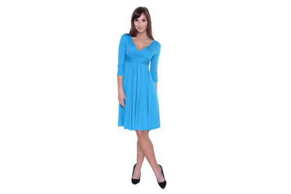 Kleid A-Linie mit Raffungen überlappender V-Ausschnitt,; Türkis L/XL