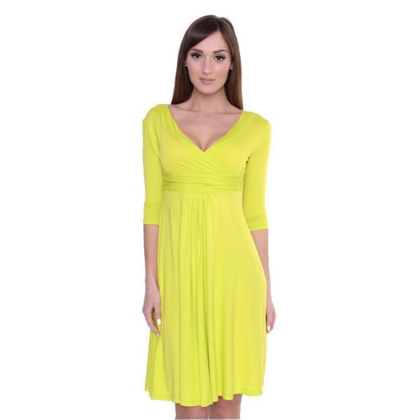 Kleid A-Linie mit Raffungen überlappender V-Ausschnitt,; Neon Gelb XXL/3XL 44/46