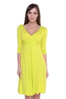 Kleid A-Linie mit Raffungen überlappender V-Ausschnitt,; Neon Gelb 3XL/4XL 46/48