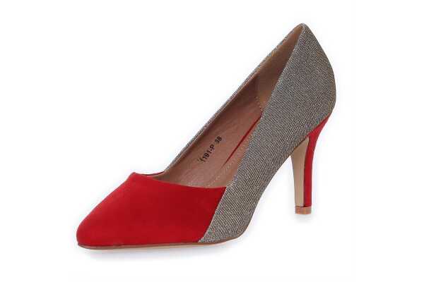 High Heels Stilettos mit Glitzer; Rot/Gold/39